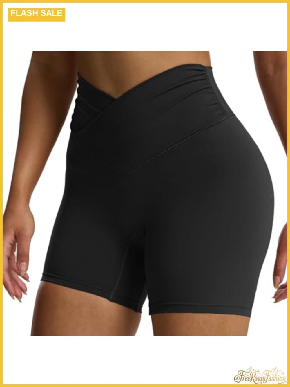 Women High Waisted Tummy Control Cross Waist Biker Shorts with Side Scrunch